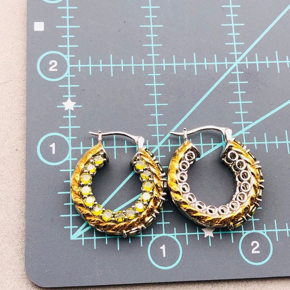 Karis Hoop Earrings Simulated Peridot Green Gold Tone Silver Tone Mixed Metal - Picture 9 of 10